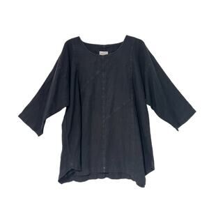 Mosaic USA Top Small Black 100% Linen Oversized Lagenlook Minimalist